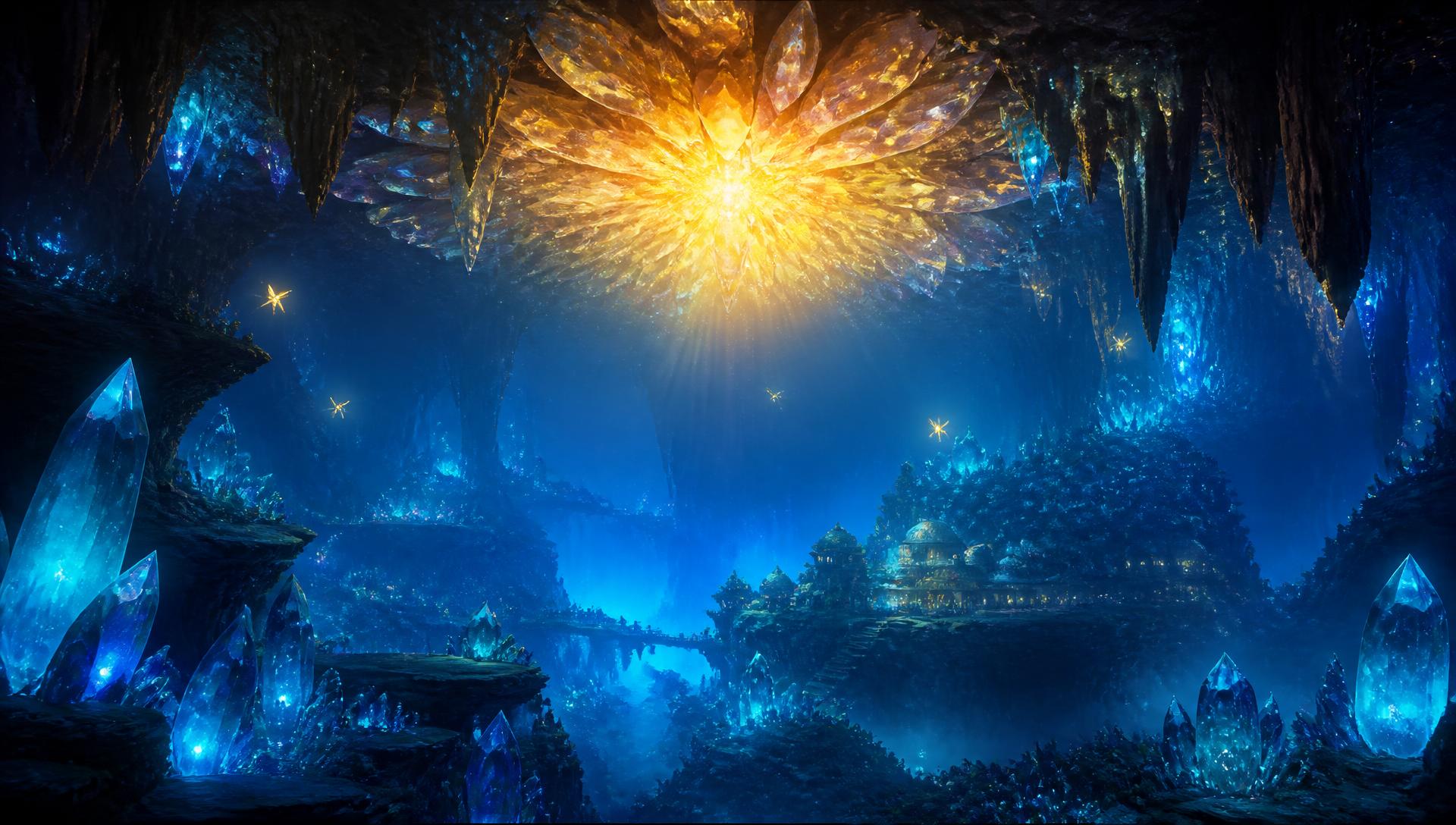 The Crystal Sun glowing above the underground city of Hollow Eggonia